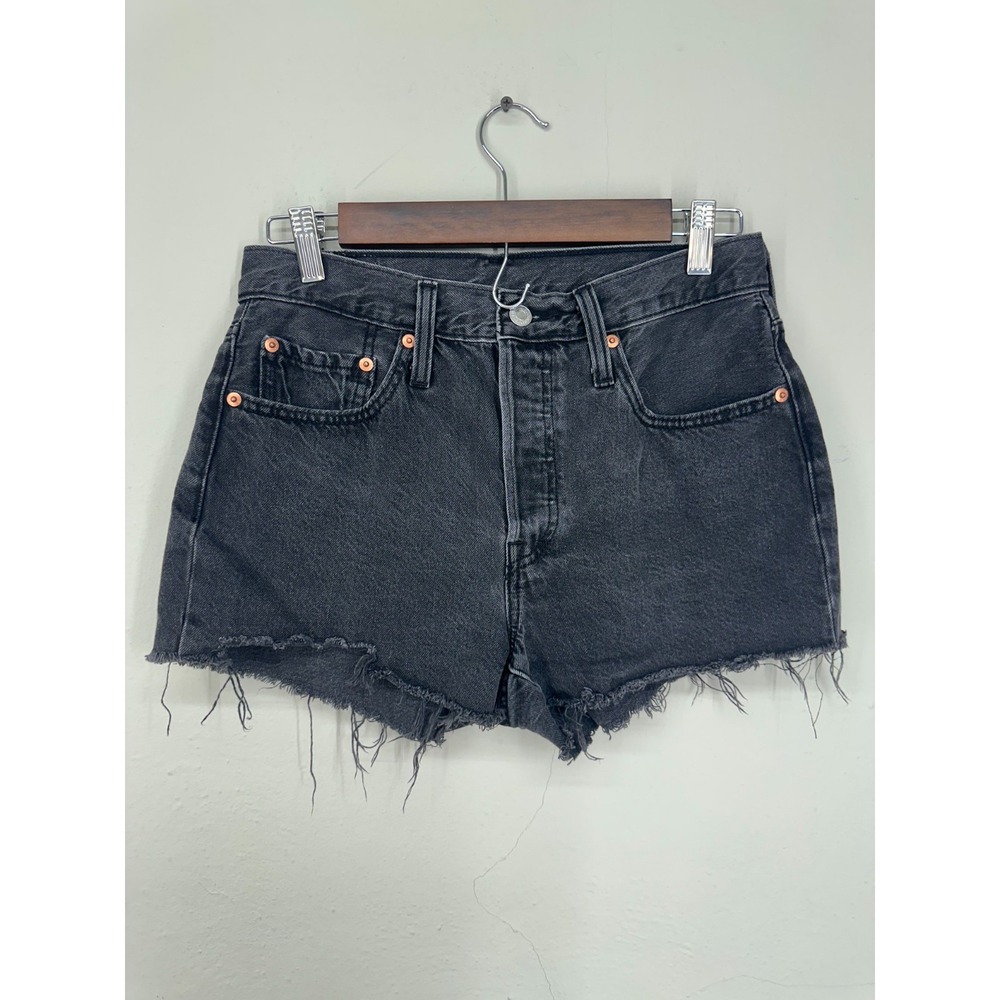 Levi's 501 Size 32 Cut-Off Jean Shorts Womens Black Denim Dark Wash Frayed Hem